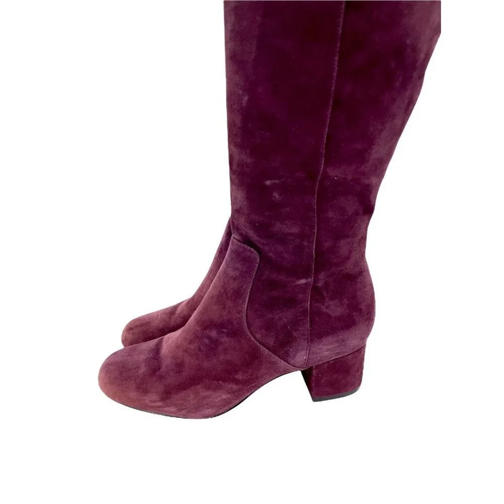 Sam Edelman Boots Elina Suede Leather Over Knee Boots Burgundy Sz 6 New